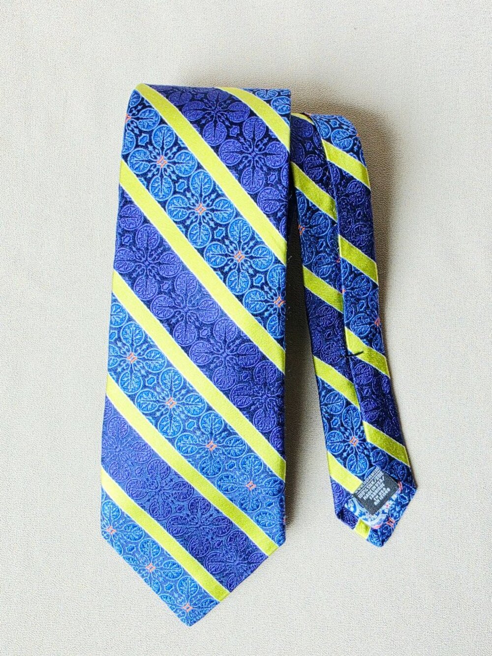 TED BAKER London Men's 100% Silk Necktie Designer Floral Stripe Made in USA